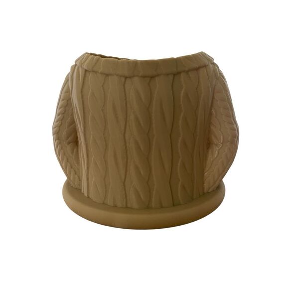 Cozy Aran Cable Sweater Planter - Perfect for Knitters & Craft Lovers Beige - Picture 1 of 14